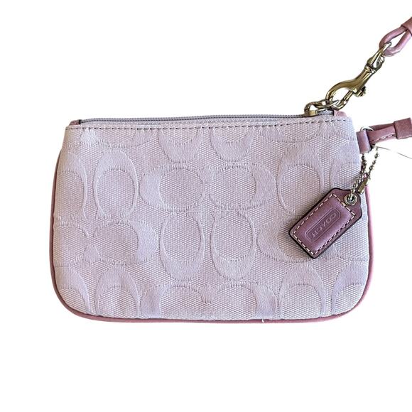 COACH Lilac Silver Signature C Canvas Leather Trim Zip Wristlet Bag Hang Tag NWT - Picture 6 of 7
